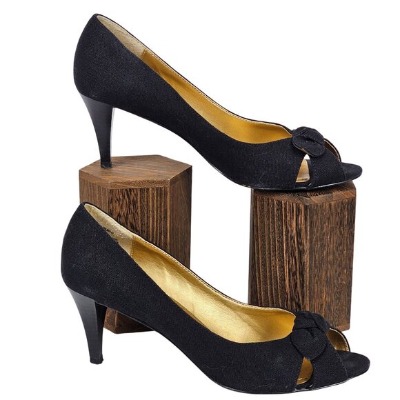 OpenToe Black Gold Sophisticated Elegant ModernChic Classy Pump 3" Heel Shoe 8.5 - Picture 7 of 15